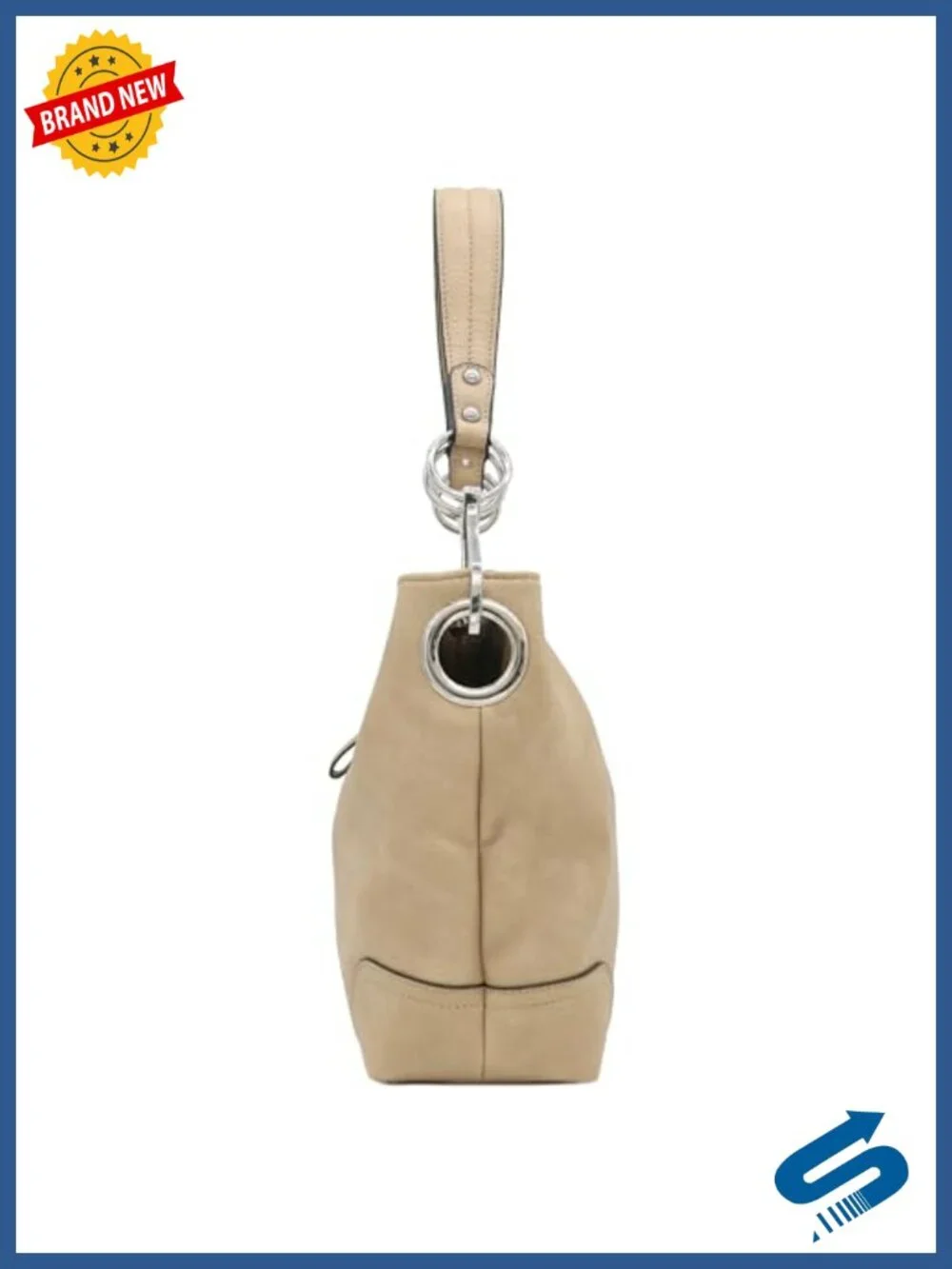 Faux Leather Hobo Shoulder Bag with Snap Hook Hardware - Taupe